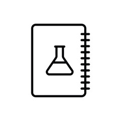 Laboratory notebook with flask icon representing scientific research and experimentation