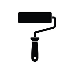 Black Paint Roller Icon on White Background for Construction and Renovation