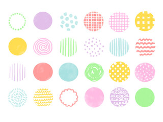 手描きあしらいセット　幾何学模様　水彩　パターン　カラフル