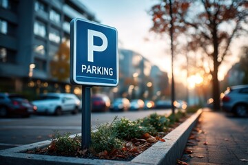 Parking sign at sunset