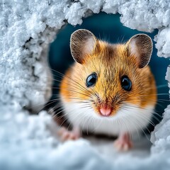 Mouse peeking from snow