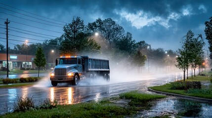 Rainy night truck on city street (3)