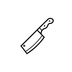 Black and white line art illustration of a meat cleaver kitchen knife