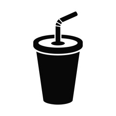 Simple Black Icon of a Soda Cup with Straw