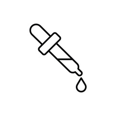 Dropper with a drop of liquid outline icon for medical or scientific use