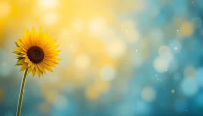Obraz premium single yellow sunflower on yellow and blue background