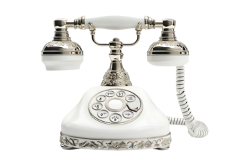 White old telephone isolated on transparent background