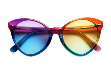 Rainbow color heart shape eye glasses isolated on transparent background