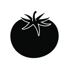 Simple Black and White Tomato Illustration with Outline on White Background