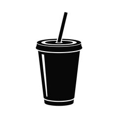 Black and White Soda Cup with Straw Simple Vector Illustration