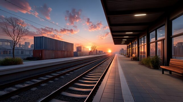 Sunset train station - Powered by Adobe