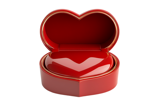 Red love shape open ring box isolated on transparent background