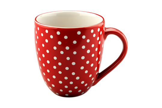 Red polka dot mug isolated on transparent background