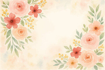 Vintage floral background with romantic pink roses, elegant frame, and decorative hearts for a wedding or Valentine's Day card design