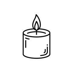 Simple Line Art Illustration of a Burning Candle on a White Background