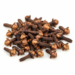 Obraz premium Pile of whole cloves, a spice, displayed against a white background.