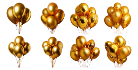 Elegant Gold Balloons for Celebrations and Festive Occasions, Isolated on Transparent, white background