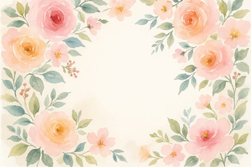 Vintage floral background with romantic pink roses, elegant frame, and decorative hearts for a wedding or Valentine's Day card design