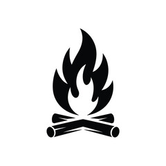 Simple Black and White Bonfire Illustration with Wood Logs and Flames