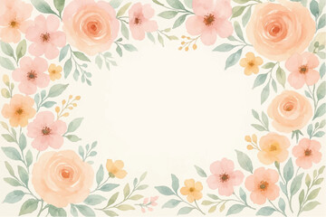 Vintage floral background with romantic pink roses, elegant frame, and decorative hearts for a wedding or Valentine's Day card design