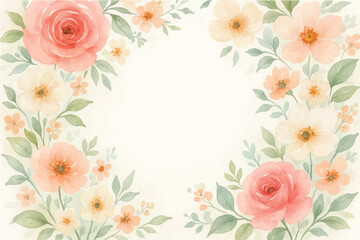 Vintage floral background with romantic pink roses, elegant frame, and decorative hearts for a wedding or Valentine's Day card design