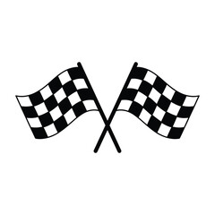 Two crossed checkered flags racing finish line symbol black and white vector