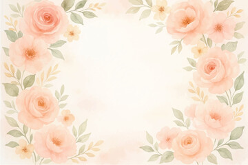Vintage floral background with romantic pink roses, elegant frame, and decorative hearts for a wedding or Valentine's Day card design
