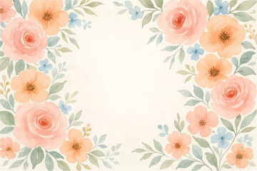 Vintage floral background with romantic pink roses, elegant frame, and decorative hearts for a wedding or Valentine's Day card design