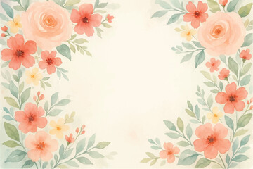 Obraz premium Vintage floral background with romantic pink roses, elegant frame, and decorative hearts for a wedding or Valentine's Day card design