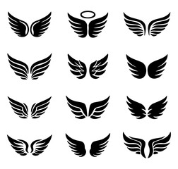 Set of Black Wing Silhouette Images on a white background