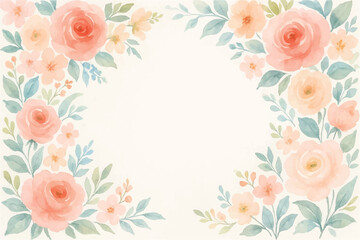 Vintage floral background with romantic pink roses, elegant frame, and decorative hearts for a wedding or Valentine's Day card design