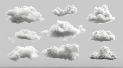 Free Shapes Cumulus Fluffy Cloudscape Isolated on Transparent Background, 3D Rendering PNG File