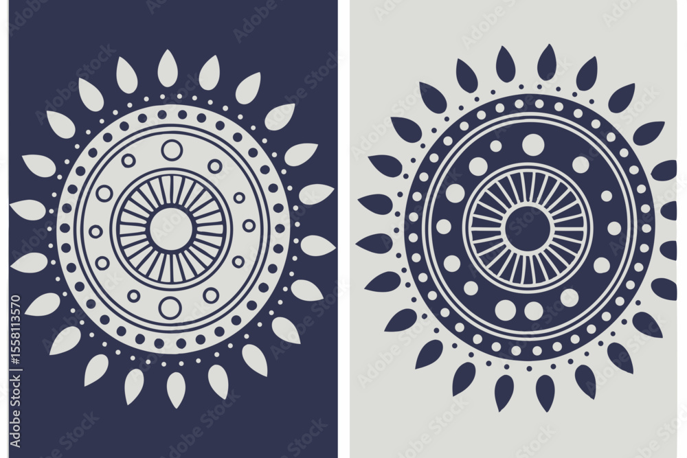 Poster decorative circular mandala design in two color variations perfect for design projects with transpar