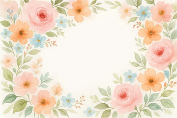 Vintage floral background with romantic pink roses, elegant frame, and decorative hearts for a wedding or Valentine's Day card design