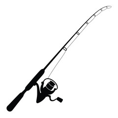 Black Silhouette of Fishing Rod and Reel