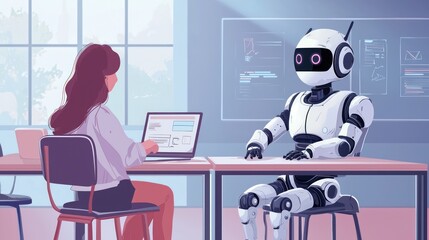 A futuristic AI-powered tutor helping a student with personalized learning