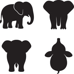 baby elephant silhouette of icons set side, front, back, and top views vector art illustration