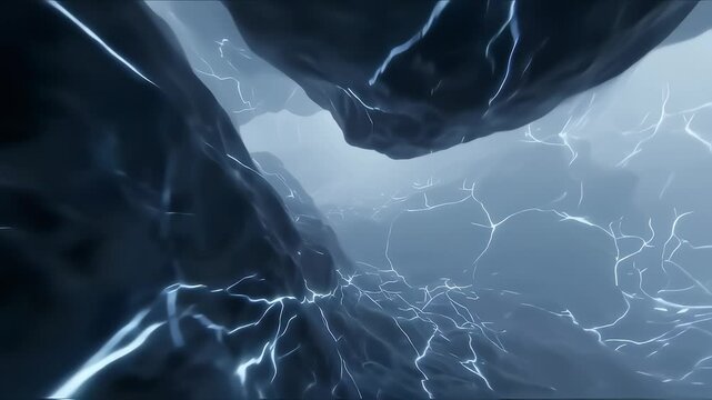 Drone Flight Through Pulsating Obsidian Canyon
