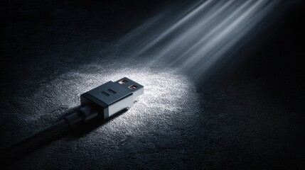 Light shines on a USB connector highlighting its significance in modern technology and everyday life