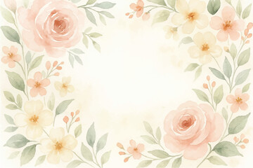 Obraz premium Vintage floral background with romantic pink roses, elegant frame, and decorative hearts for a wedding or Valentine's Day card design