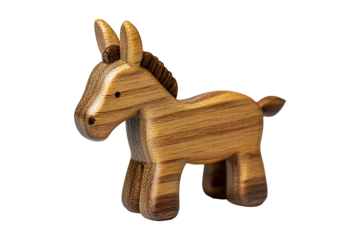 Tiny Wooden Toy Donkey isolated on transparent background