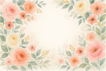 Vintage floral background with romantic pink roses, elegant frame, and decorative hearts for a wedding or Valentine's Day card design