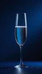 minimal, elegant composition of a translucent blue drink served in a glass, set against a rich blue background. The artwork highlights purity, calmness, and modern refreshment.