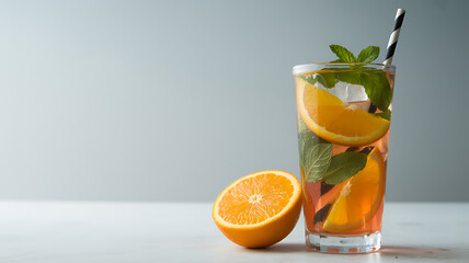 Fototapeta premium Orange mint infused beverage glass