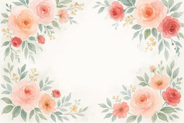 Vintage floral background with romantic pink roses, elegant frame, and decorative hearts for a wedding or Valentine's Day card design