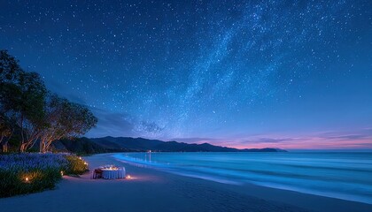 Starry night beach dinner