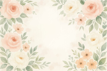 Vintage floral background with romantic pink roses, elegant frame, and decorative hearts for a wedding or Valentine's Day card design