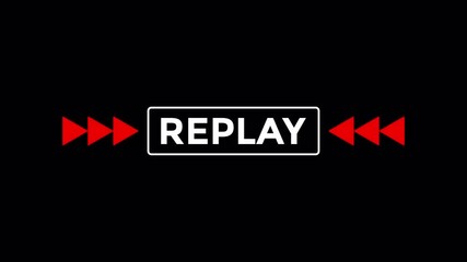 Replay text animation with red button isolated on transparent background. 4K Video