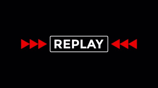 Replay text animation with red button isolated on transparent background. 4K Video