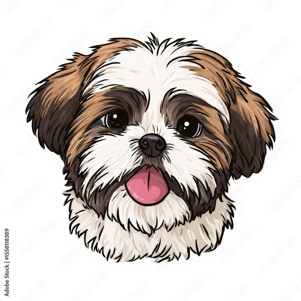 Poster Adorable Shih Tzu Puppy Illustration with Playful Expression on Isolated Background